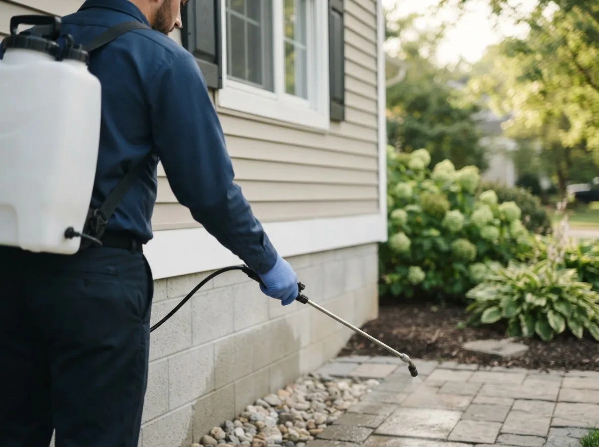 Pest control technician inspecting a home in Anawalt, WV